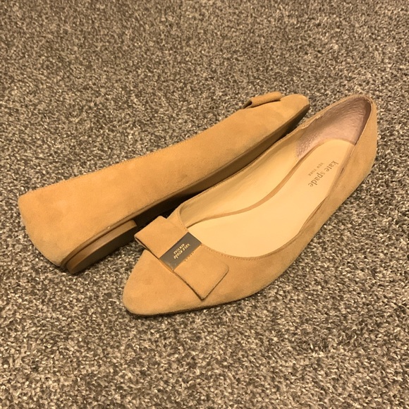 Used Kate Spade Norah Suede Pointy Flats Tan Size 10 - Picture 2 of 9